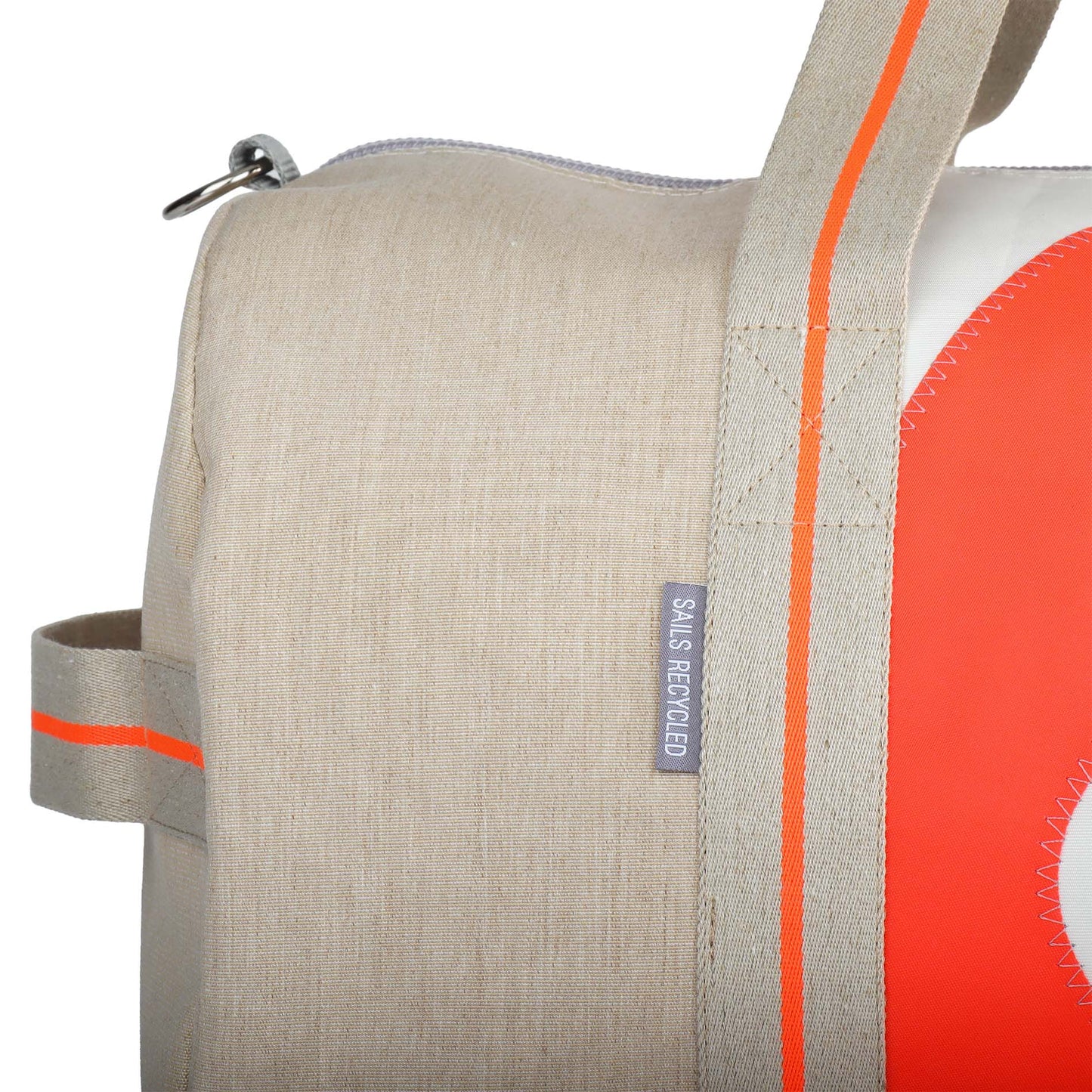 Sporttasche 360 Grad "Pirat" / Segeltuch weiß beige / Motiv RESQ Zufallszahl orange