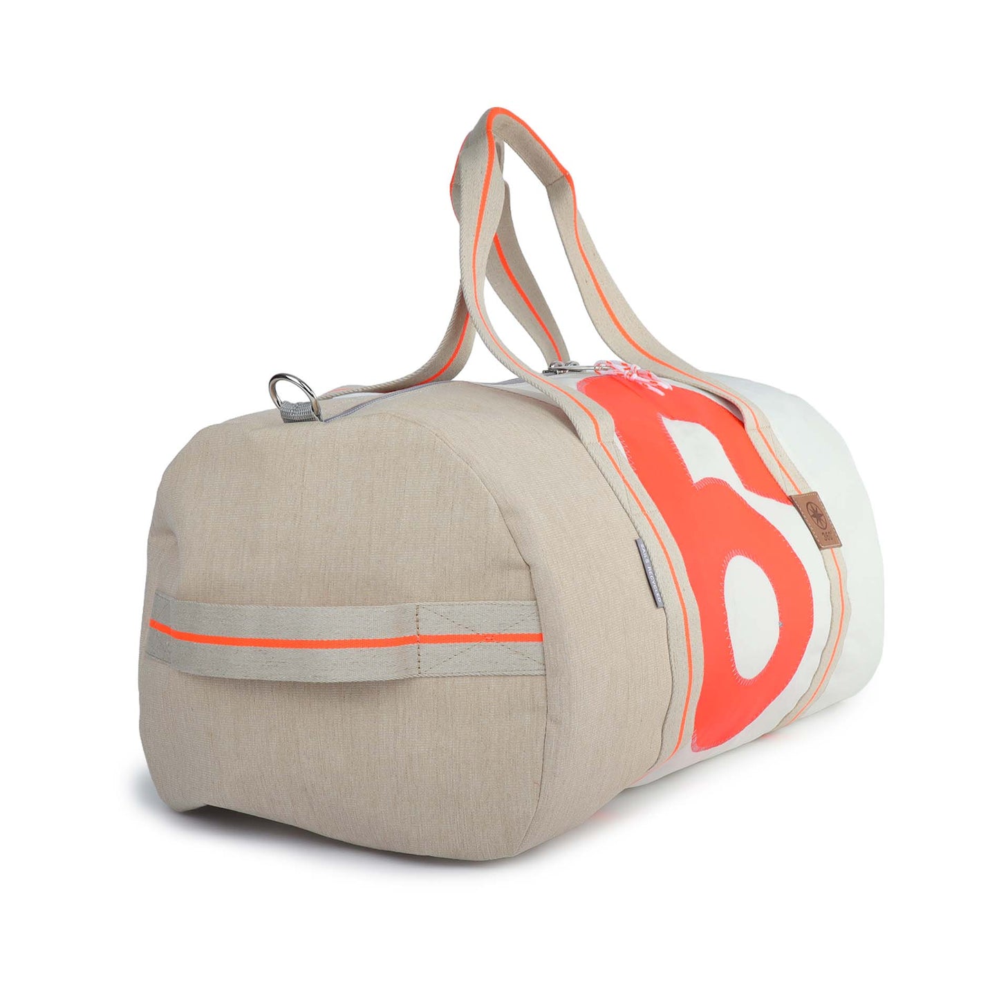 Sporttasche 360 Grad "Pirat" / Segeltuch weiß beige / Motiv RESQ Zufallszahl orange