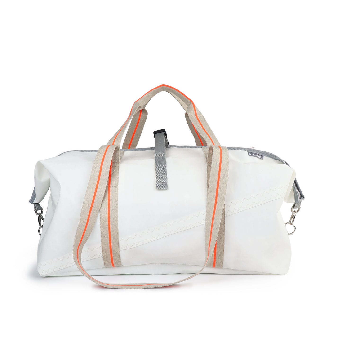 Reisetasche 360 Grad "Kutter XL" / Segeltuch weiß beige / Motiv RESQ Zufallszahl orange
