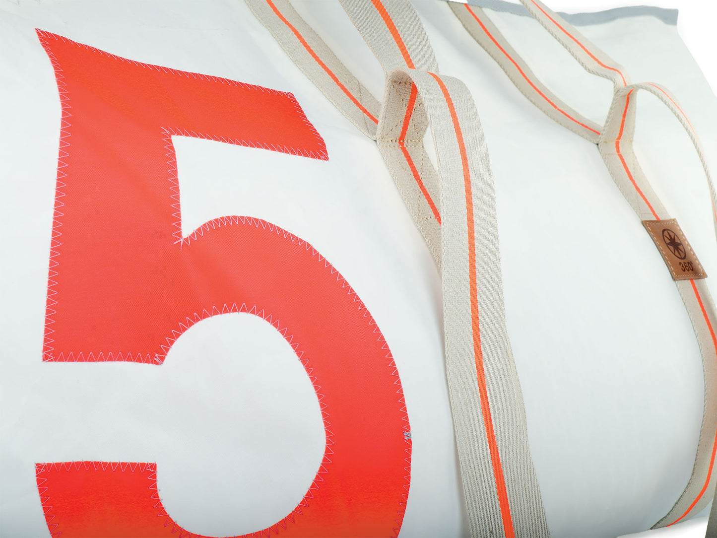 Reisetasche 360 Grad "Kutter XL" / Segeltuch weiß beige / Motiv RESQ Zufallszahl orange