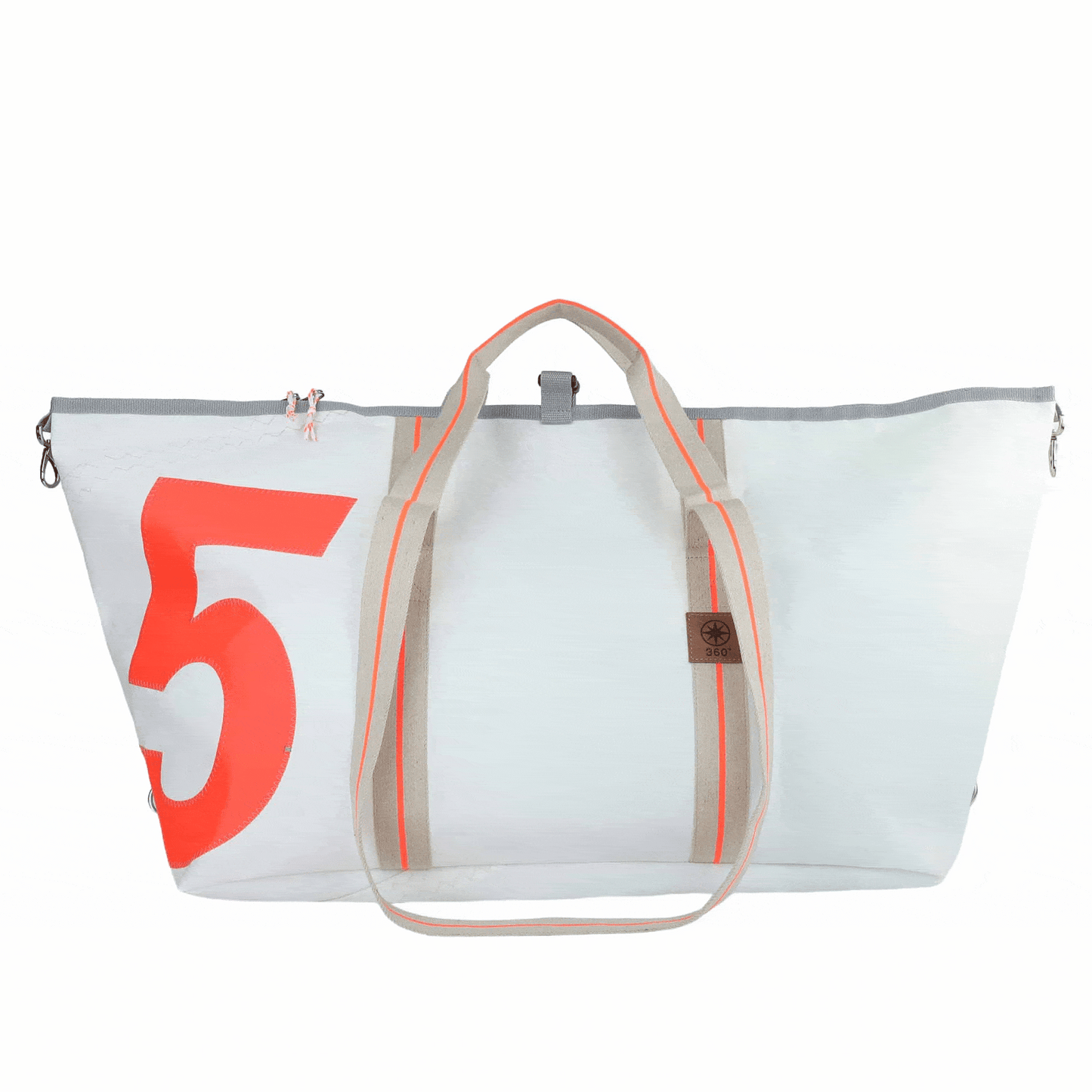 Reisetasche 360 Grad "Kutter XL" / Segeltuch weiß beige / Motiv RESQ Zufallszahl orange