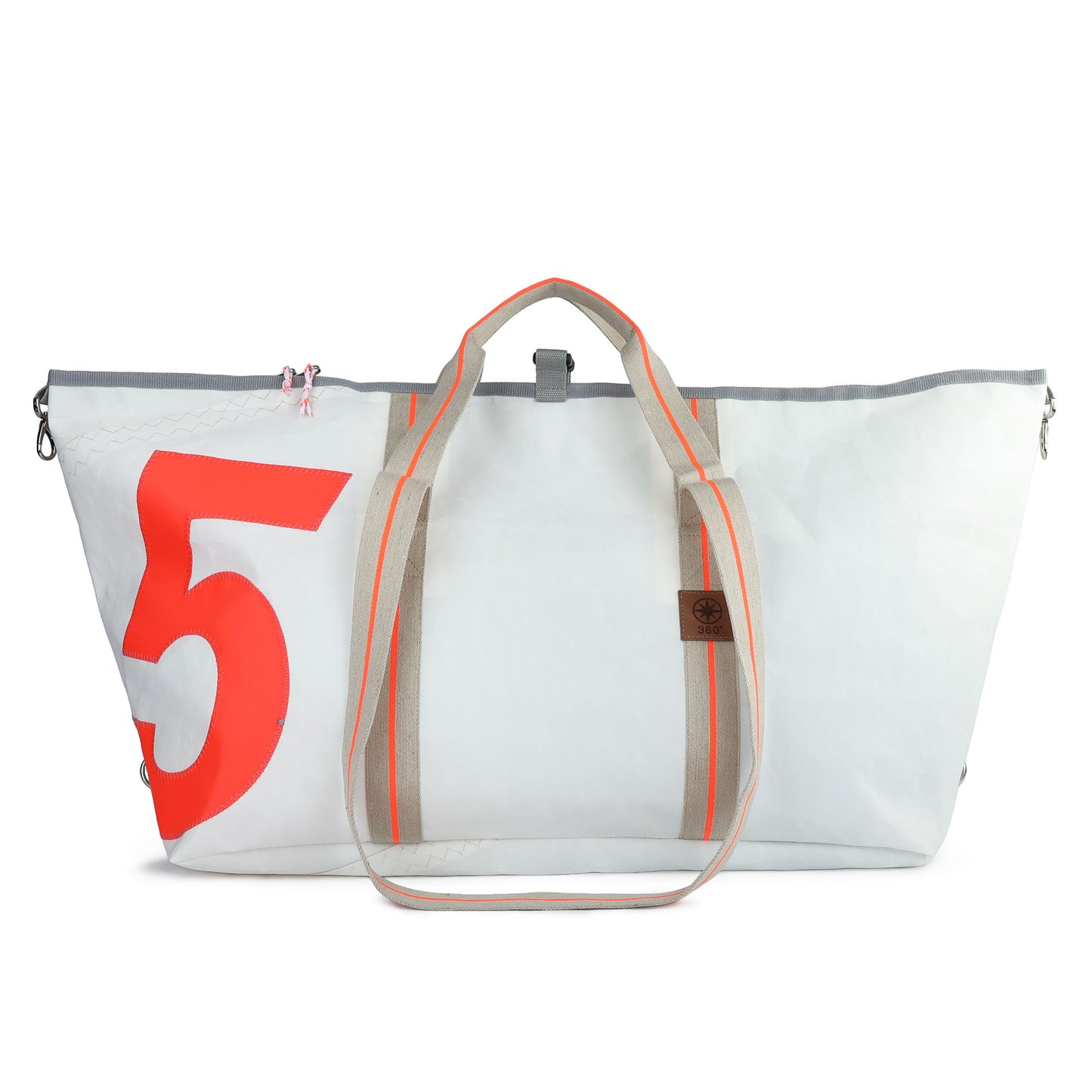 Reisetasche 360 Grad "Kutter XL" / Segeltuch weiß beige / Motiv RESQ Zufallszahl orange