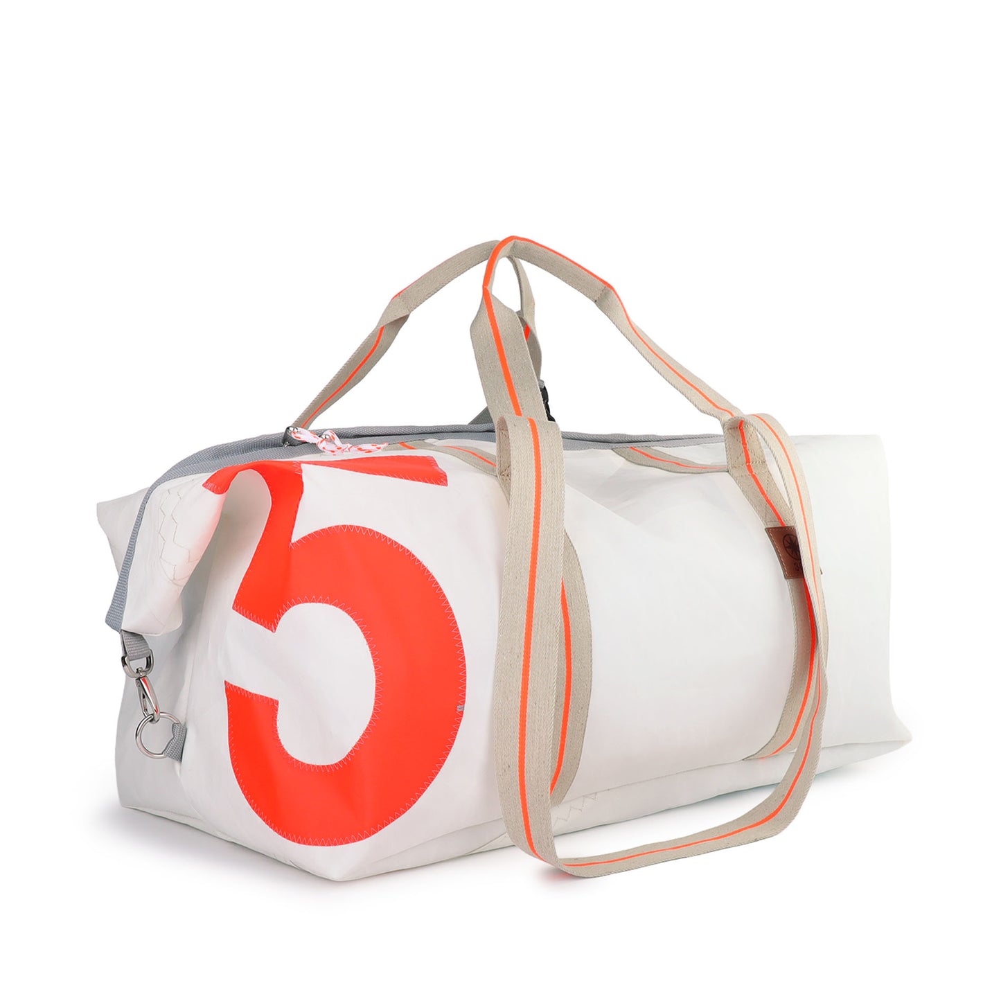 Reisetasche 360 Grad "Kutter XL" / Segeltuch weiß beige / Motiv RESQ Zufallszahl orange