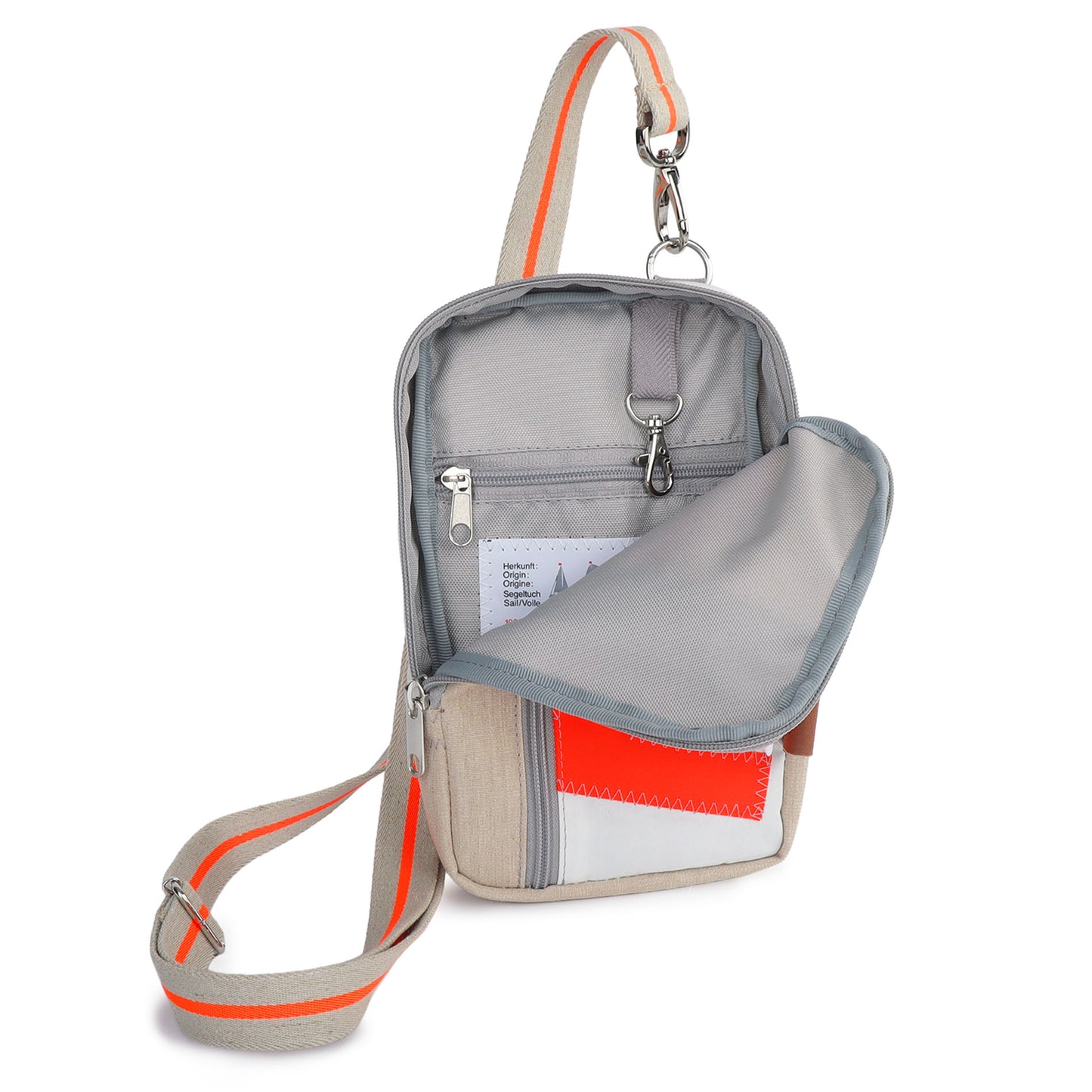 Gürteltasche 360 Grad "Nautik" / Segeltuch weiß beige / Motiv RESQ Zufallszahl orange