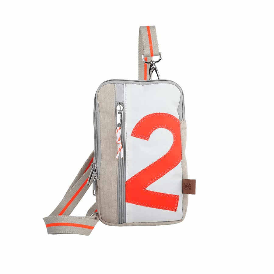 Gürteltasche 360 Grad "Nautik" / Segeltuch weiß beige / Motiv RESQ Zufallszahl orange