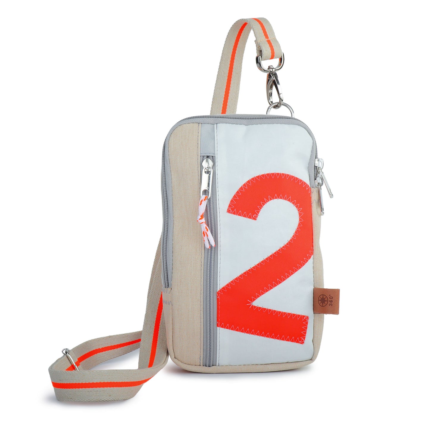 Gürteltasche 360 Grad "Nautik" / Segeltuch weiß beige / Motiv RESQ Zufallszahl orange