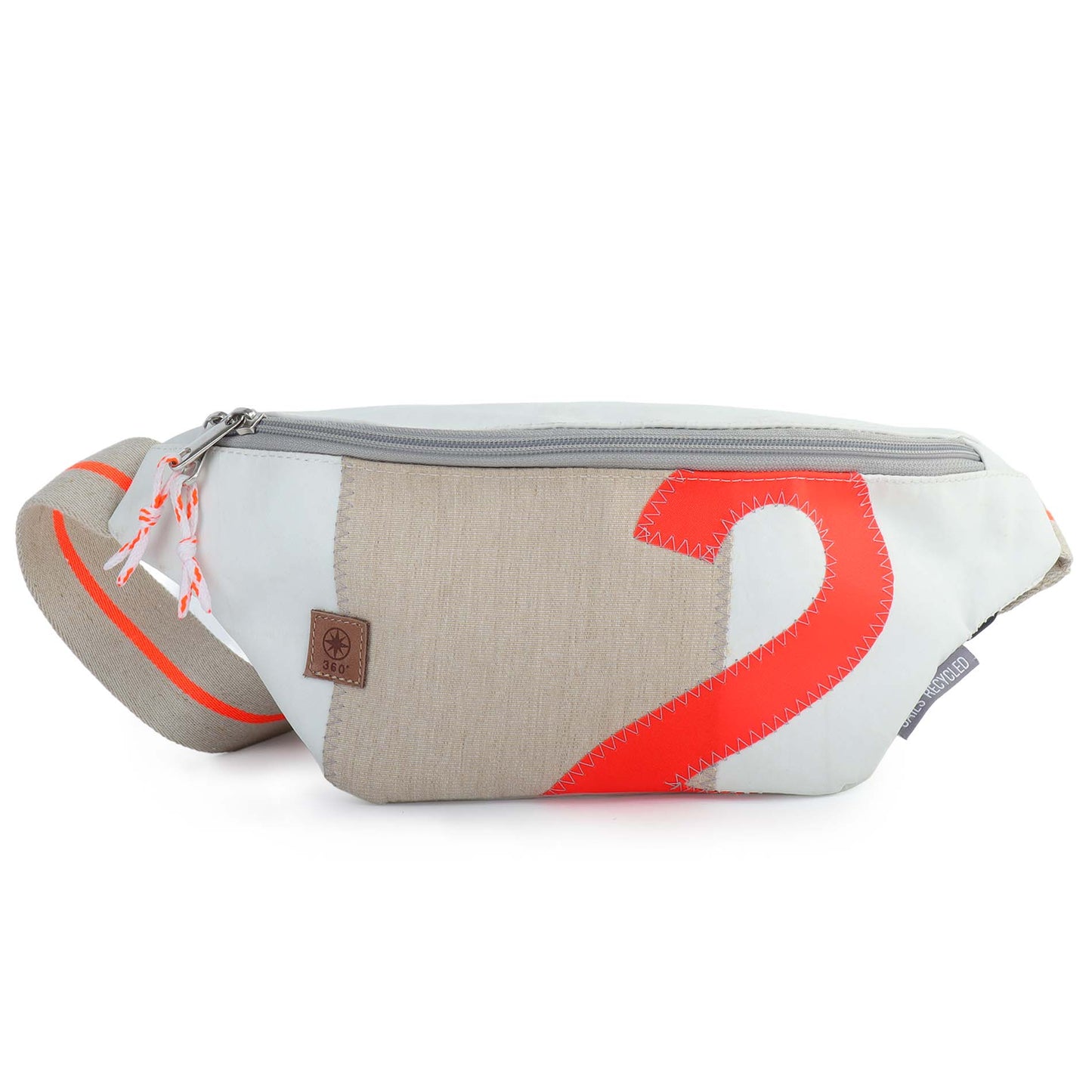 Bauchtasche 360 Grad "Knoten" / Segeltuch weiß beige / Motiv RESQ Zufallszahl orange