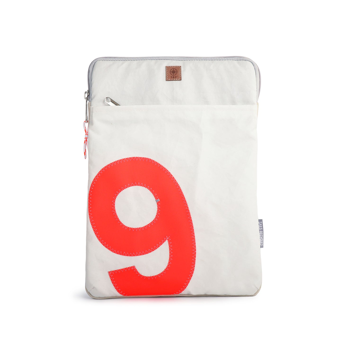 Laptopsleeve 14" 360 Grad "Hafen" / Segeltuch weiß / Motiv RESQ Zufallszahl orange