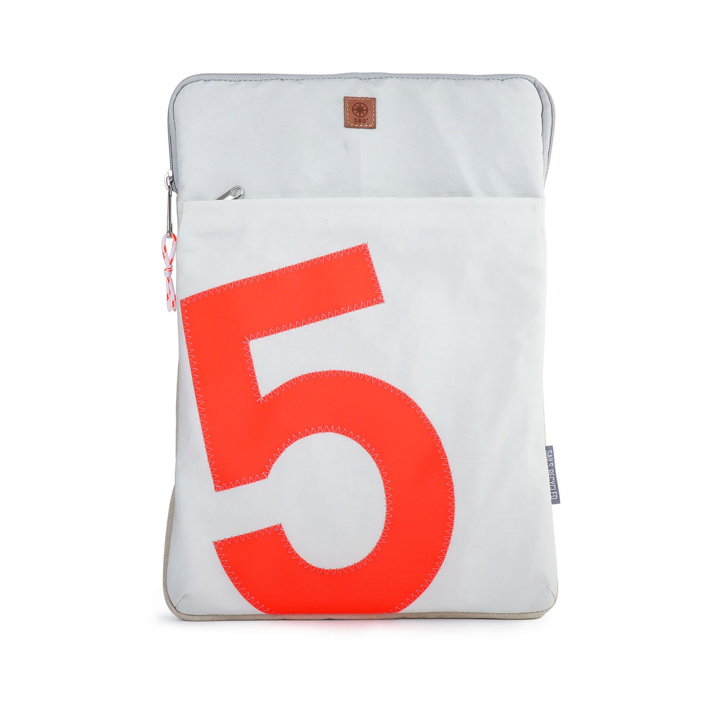 Laptopsleeve 16" 360 Grad "Hafen" / Segeltuch weiß / Motiv RESQ Zufallszahl orange