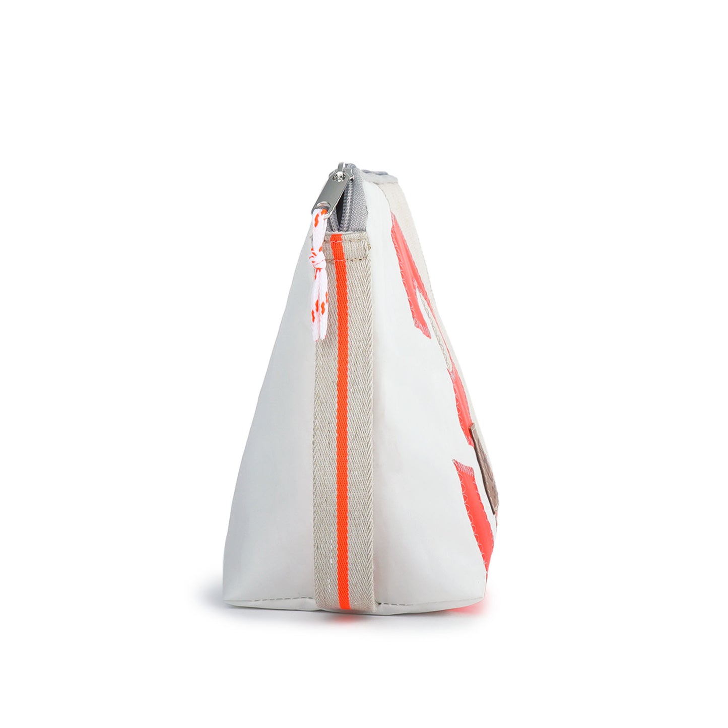 Kulturbeutel 360 Grad "Brise" / Segeltuch weiß beige / Motiv RESQ Zufallszahl orange