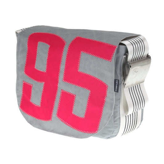 Umhängetasche CANVASCO "Urban" / Segeltuch grau / Gurt weiß-schwarz / Motiv 95 pink