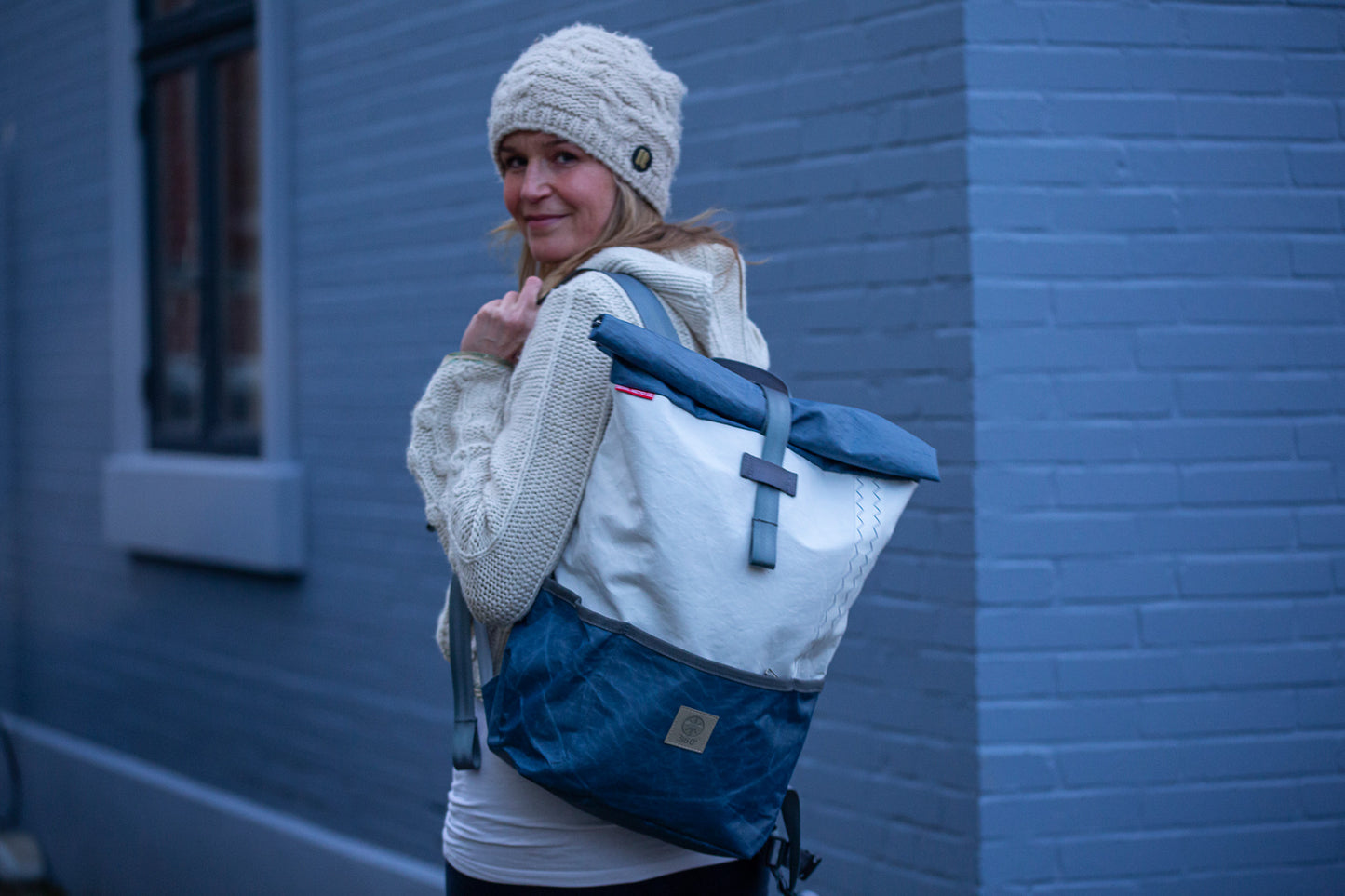 Rolltop Rucksack M 360 Grad "Lotse" / Segeltuch blau
