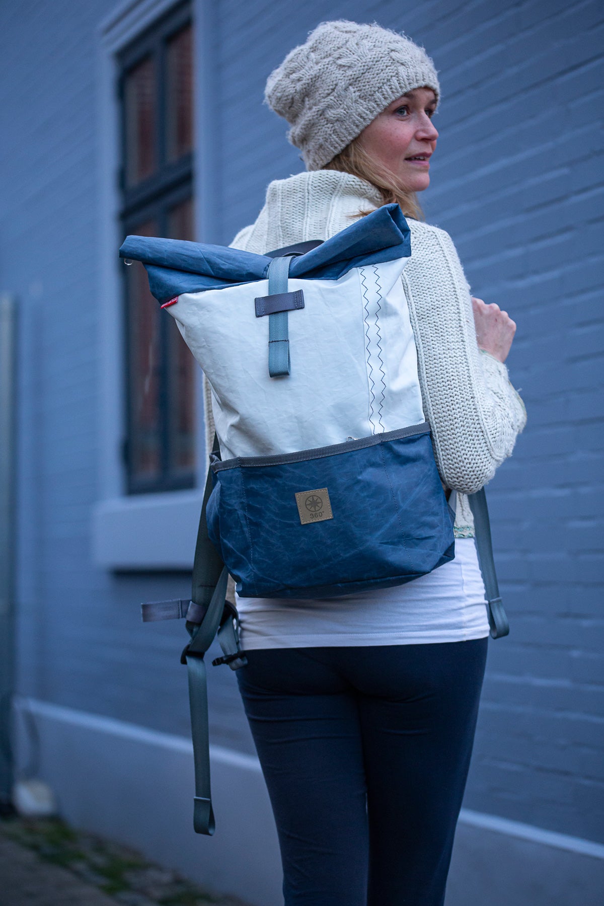 Rolltop Rucksack M 360 Grad "Lotse" / Segeltuch blau