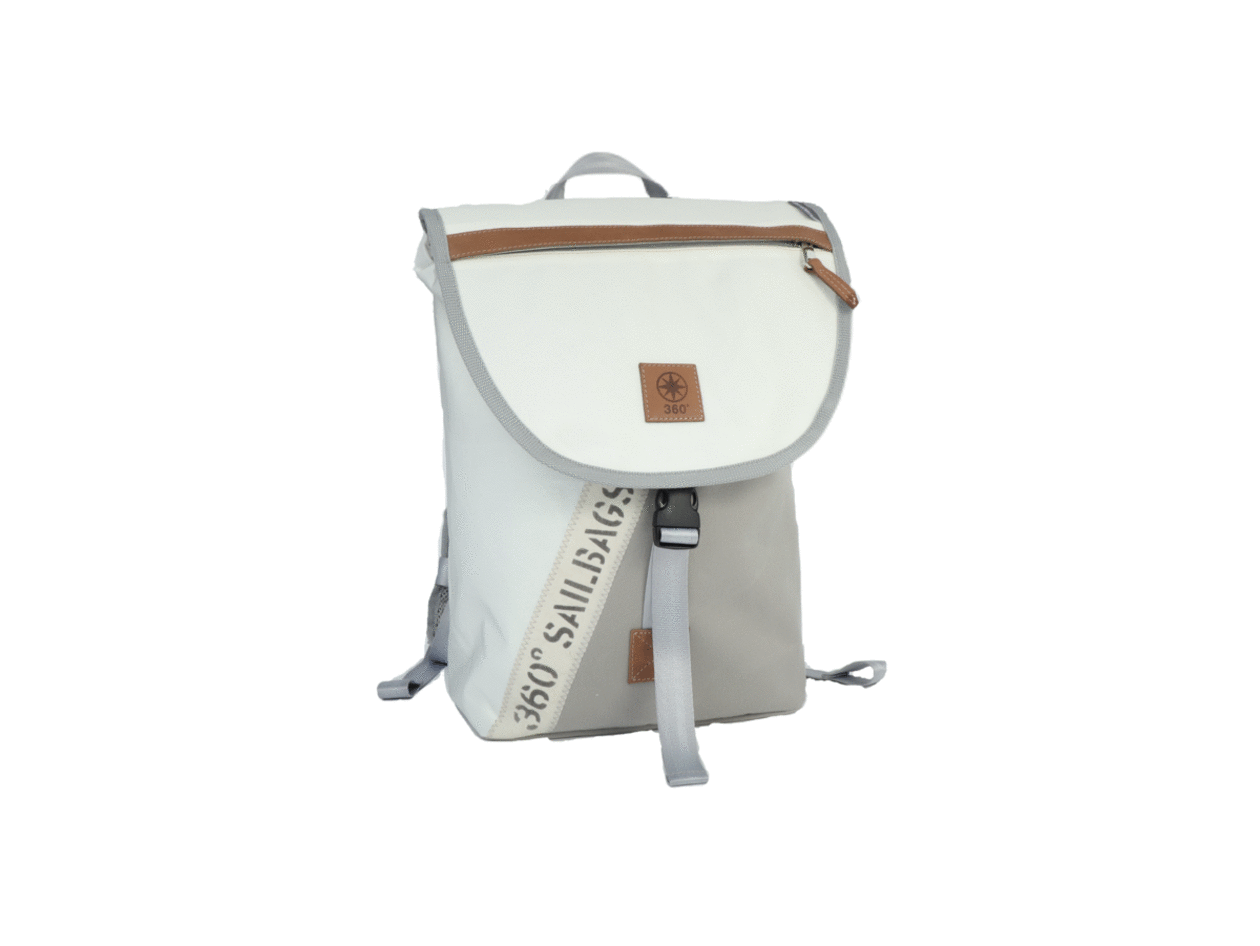 Rucksack 360 Grad "Landgang Mini" / Segeltuch weiß / Motiv Stencil
