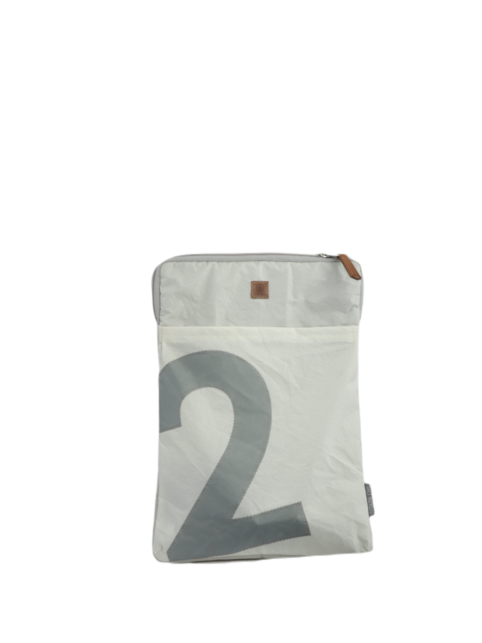 Laptopsleeve 16" 360 Grad "Hafen" / Segeltuch weiß / Motiv Zufallszahl grau
