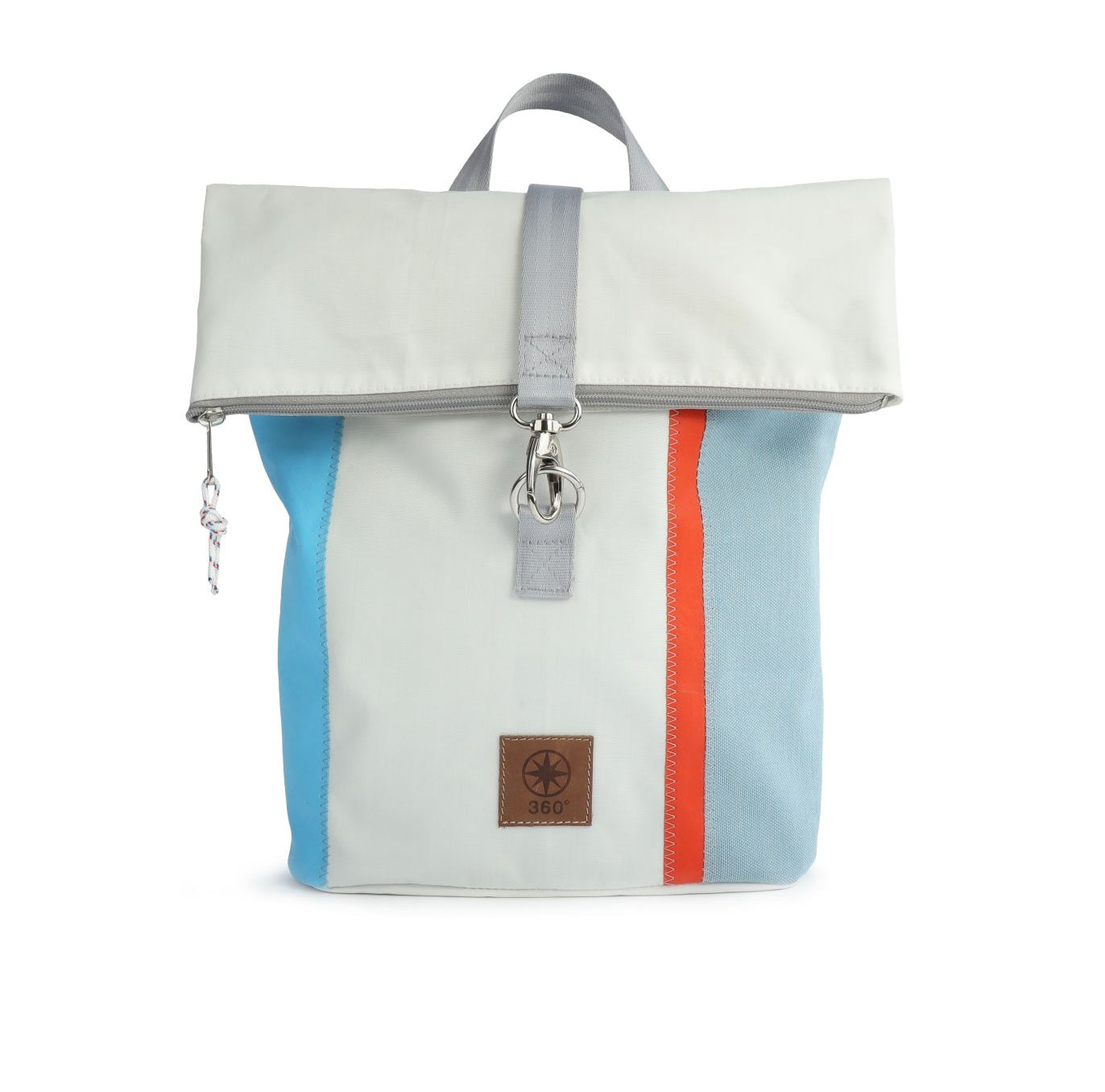 Rolltop Rucksack S 360 Grad "Möwe" / Segeltuch weiß blau orange / Motiv WEEL Kollektion