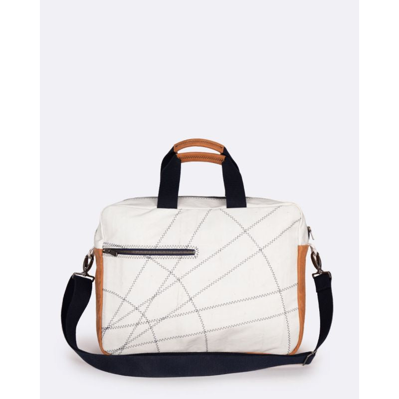 Businesstasche by 727 Sailbags / Segeltuch weiß / Leder Belem