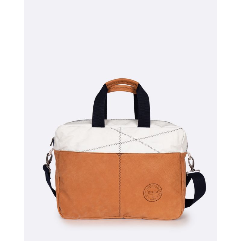 Businesstasche by 727 Sailbags / Segeltuch weiß / Leder Belem