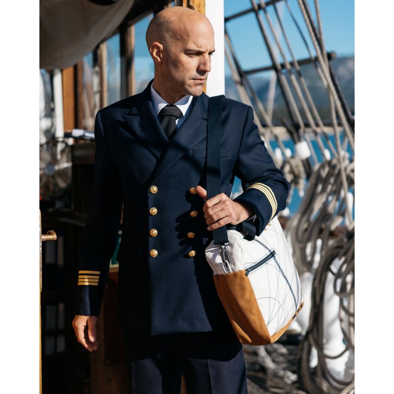 Businesstasche by 727 Sailbags / Segeltuch weiß / Leder Belem