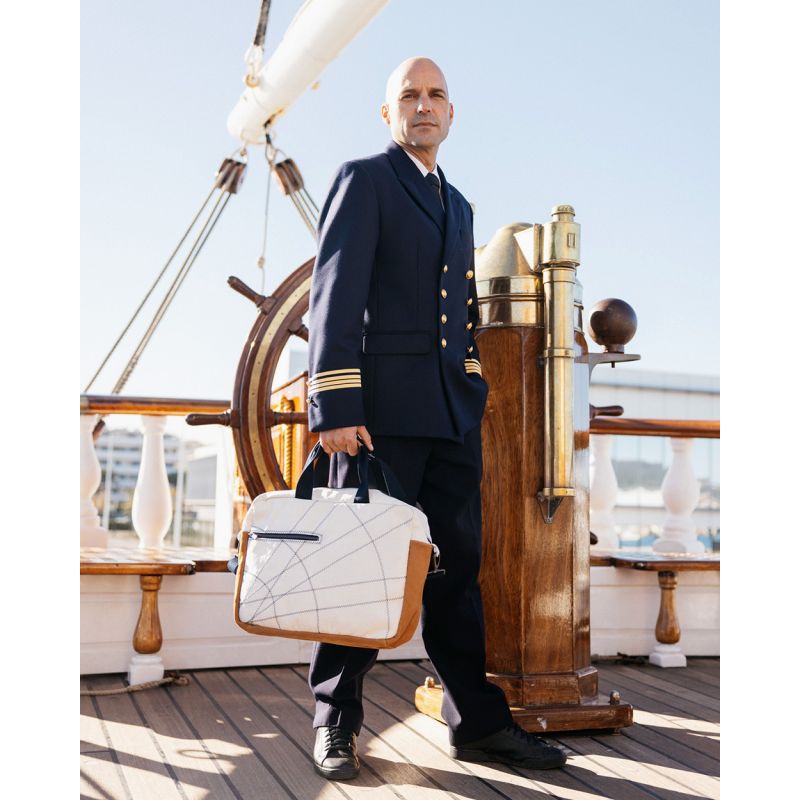 Businesstasche by 727 Sailbags / Segeltuch weiß / Leder Belem