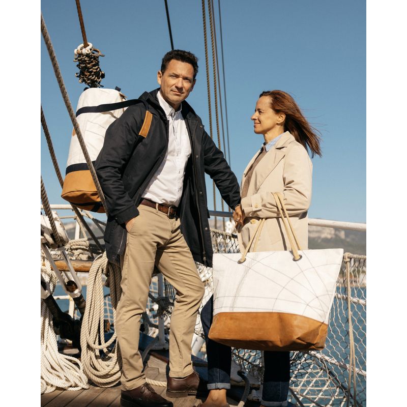 Damen Reisetasche "Carla" by 727 Sailbags / Segeltuch Belem / Boden Leder