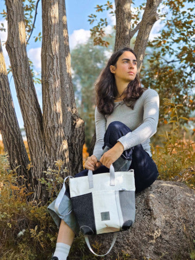Handtasche 360 Grad "Deern Mini" / Segeltuch weiß grau