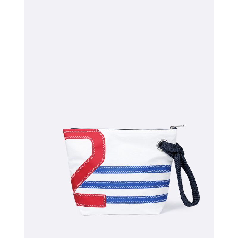 Kosmetiktasche "Die Midinette" by 727 Sailbags / Segeltuch weiß blau / Motiv 2 rot