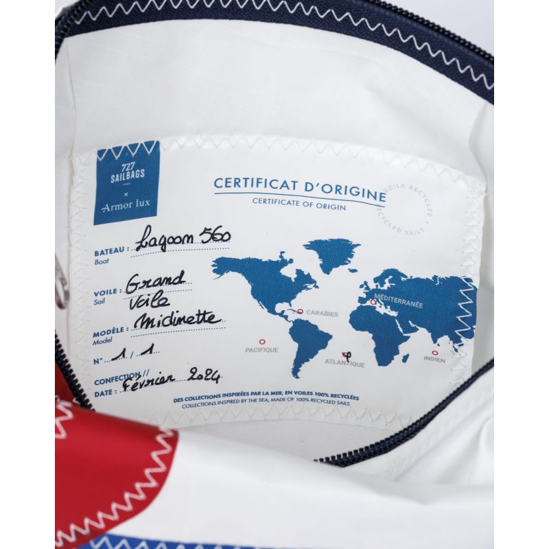 Kosmetiktasche "Die Midinette" by 727 Sailbags / Segeltuch weiß blau / Motiv 2 rot