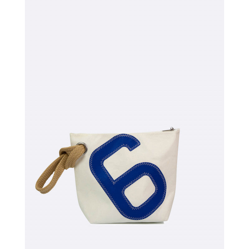 Kosmetiktasche "Die Midinette" by 727 Sailbags" / Segeltuch weiß / Motiv 6 blau