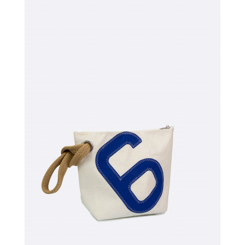 Kosmetiktasche "Die Midinette" by 727 Sailbags" / Segeltuch weiß / Motiv 6 blau