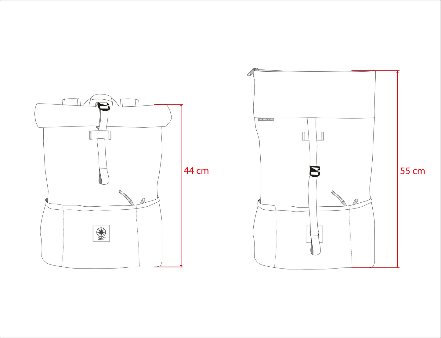 Rolltop Rucksack M 360 Grad "Lotse" / Segeltuch hellgrau