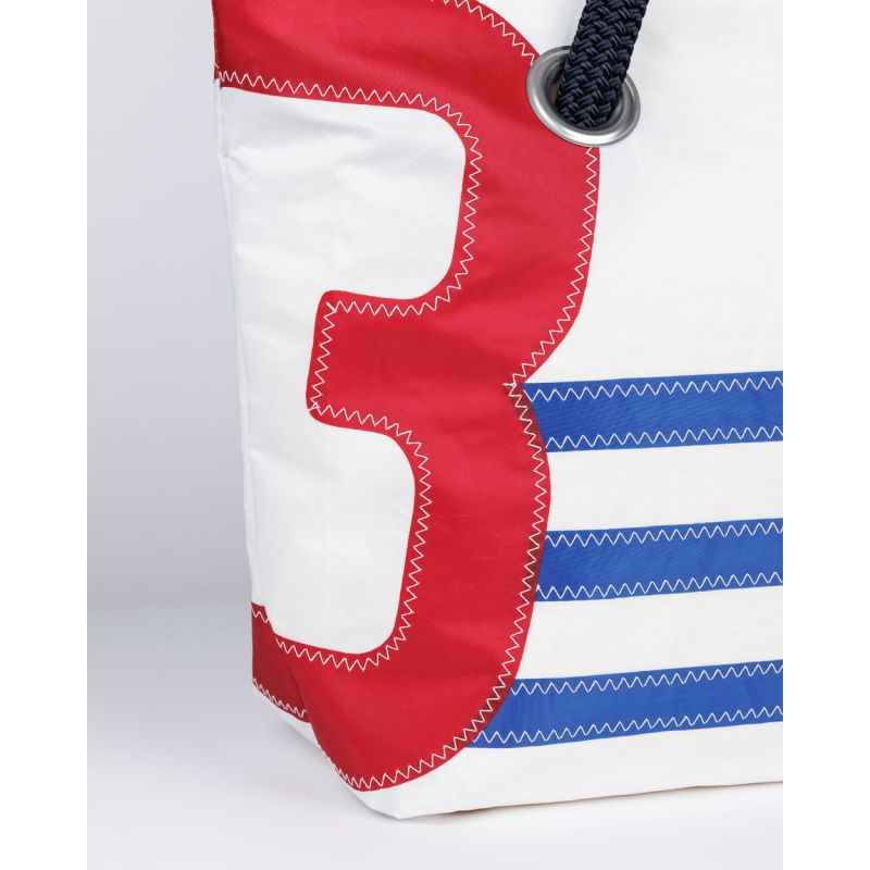 Damen Handtasche "Charlie" by 727 Sailbags / Segeltuch weiß blau / Motiv 3 rot