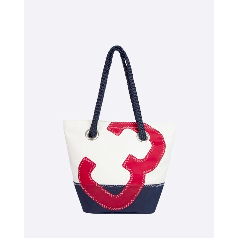 Damen Handtasche "Legende" by 727 Sailbags / Segeltuch weiß / Boden navy / Motiv 3 rot
