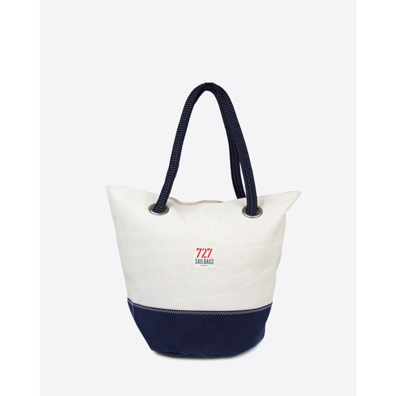 Damen Handtasche "Sandy" by 727 Sailbags / Segeltuch weiß / Boden navy / Motiv 5 rot
