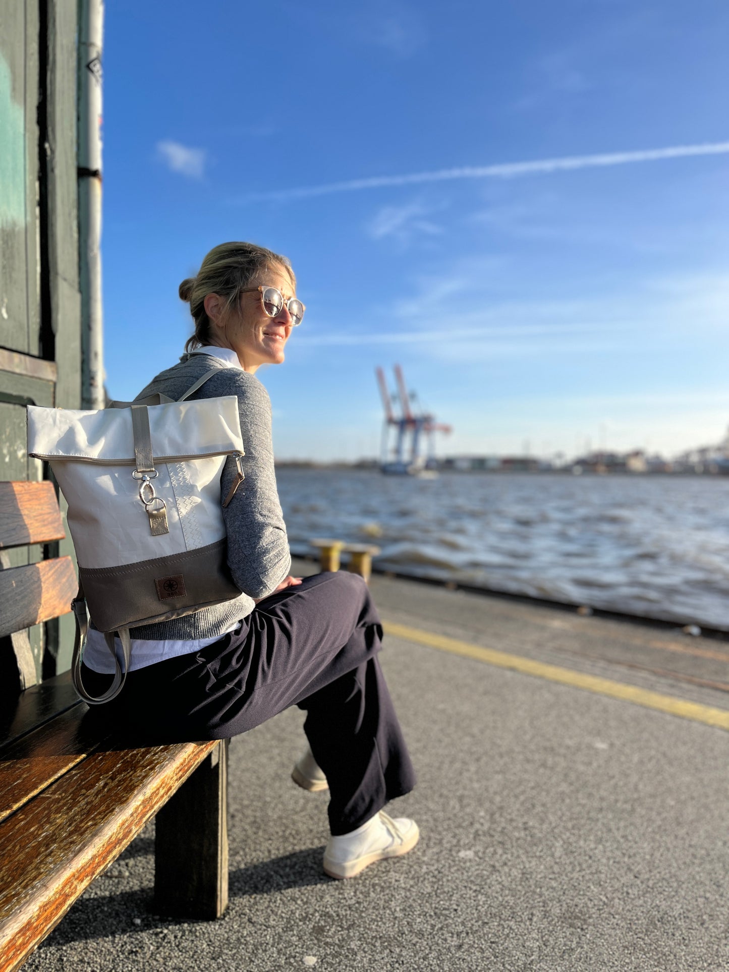 Rolltop Rucksack S 360 Grad "Möwe" / Segeltuch taupe
