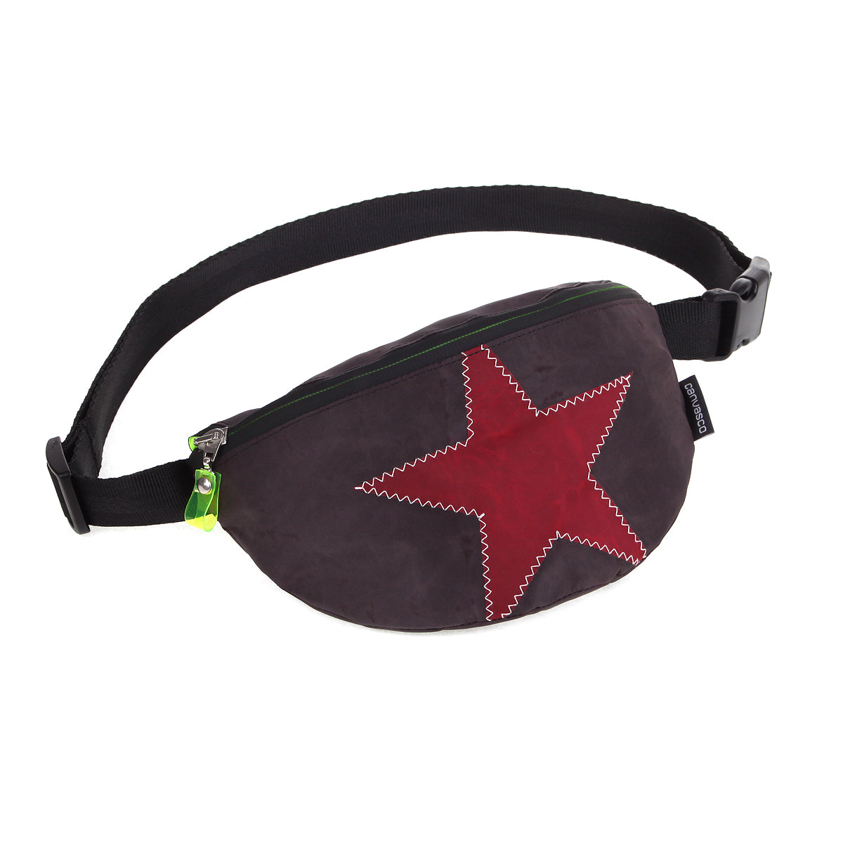 Bauchtasche CANVASCO "Hipbag" / Segeltuch schoko / Gurt schwarz / Motiv Stern rot