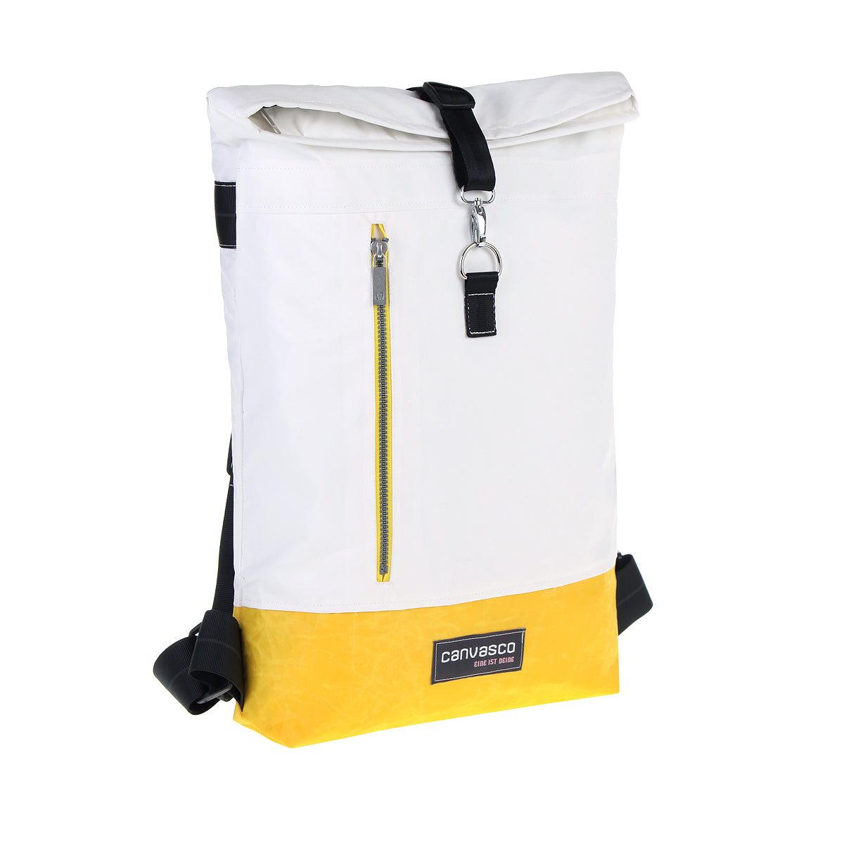 Rucksack CANVASCO "Wanda" / Segeltuch weiß / Reißverschluss gelb / Boden gelb