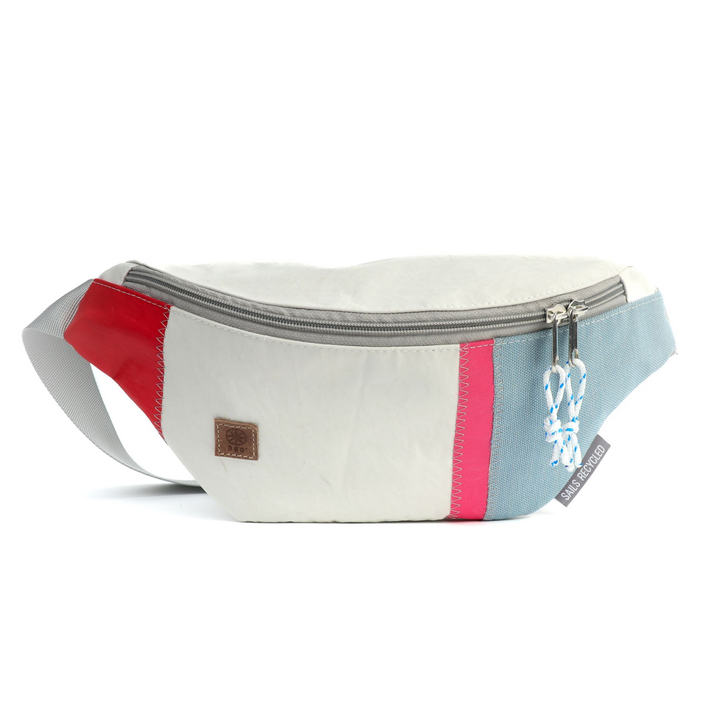 Bauchtasche 360 Grad "Knoten" / Segeltuch weiß rot pink / Motiv WEEL Kollektion