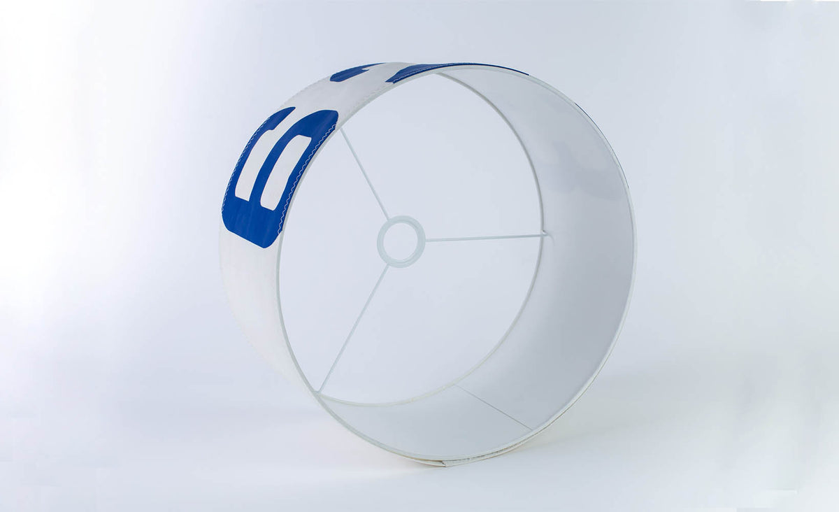 Hängelampe Deckenlampe Ø 38 cm by 727 Sailbags / Segeltuch weiß / Motiv Zufallszahl blau