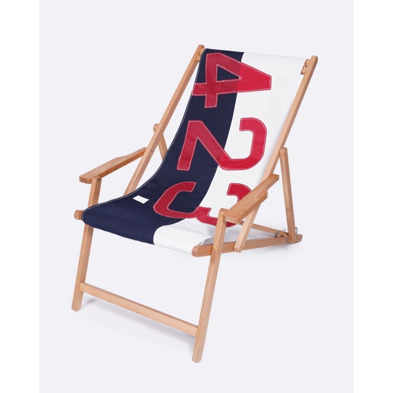 Liegestuhl Sonnenliege "Relax" by 727 Sailbags / Segeltuch weiß navy / Motiv 423 rot
