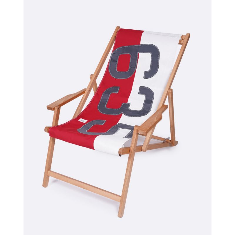 Liegestuhl Sonnenliege "Relax" by 727 Sailbags / Segeltuch weiß rot / Motiv 635 schwarz