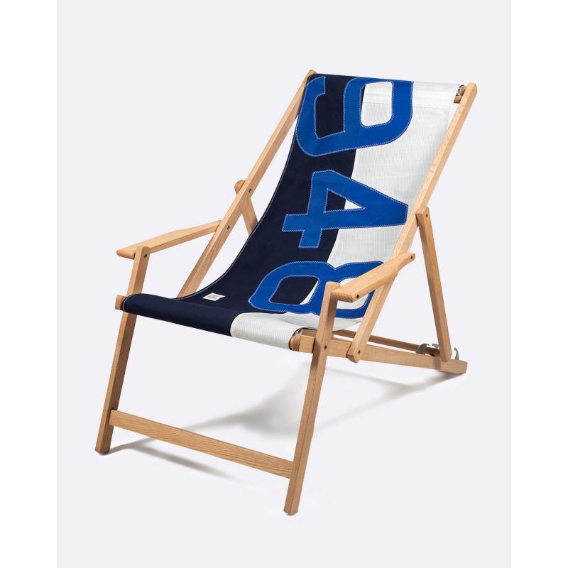 Liegestuhl Sonnenliege "Relax" by 727 Sailbags / Segeltuch weiß navy / Motiv 948 blau