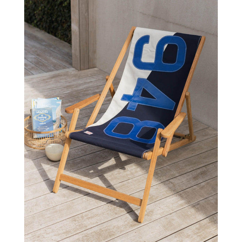 Liegestuhl Sonnenliege "Relax" by 727 Sailbags / Segeltuch weiß navy / Motiv 948 blau