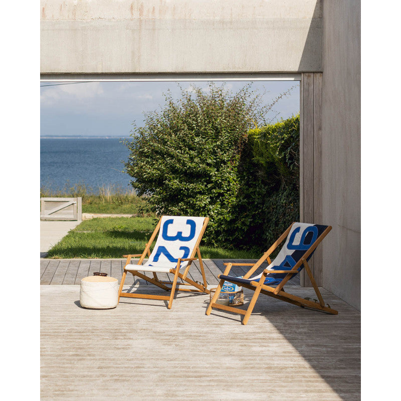 Liegestuhl Sonnenliege "Relax" by 727 Sailbags / Segeltuch weiß navy / Motiv 948 blau