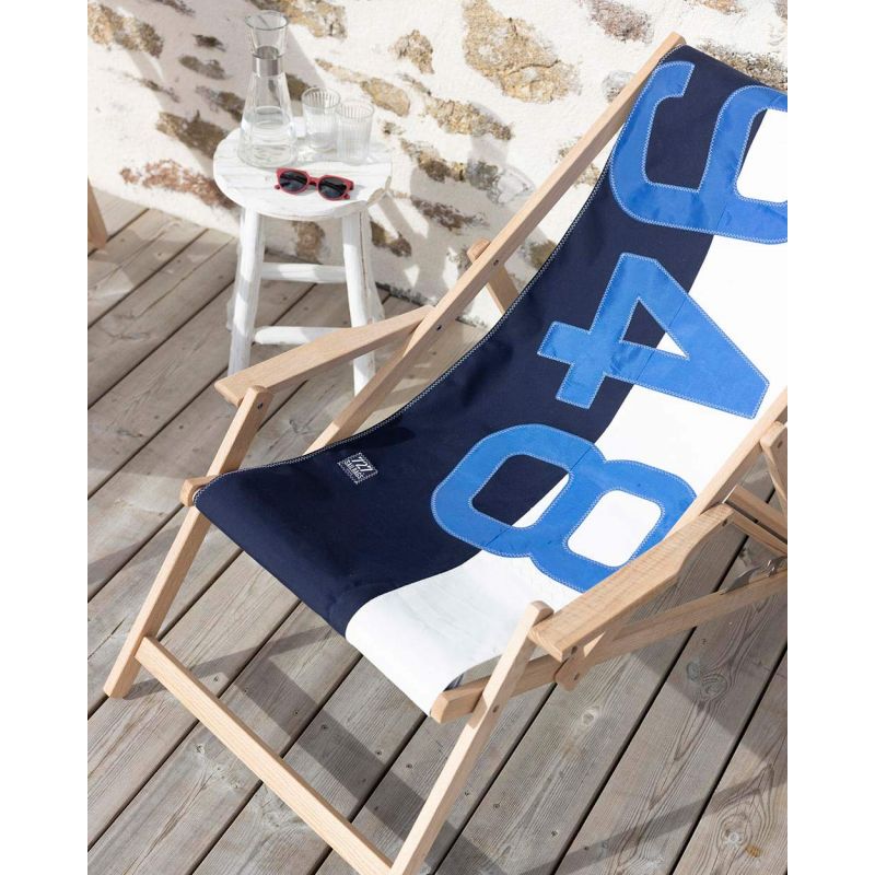 Liegestuhl Sonnenliege "Relax" by 727 Sailbags / Segeltuch weiß navy / Motiv 948 blau