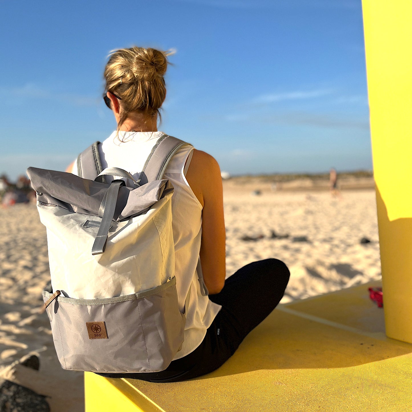 Rolltop Rucksack M 360 Grad "Lotse" / Segeltuch hellgrau