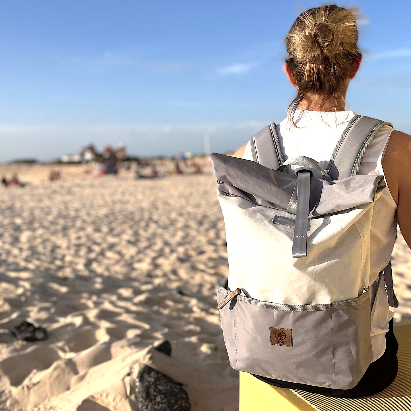 Rolltop Rucksack M 360 Grad "Lotse" / Segeltuch hellgrau