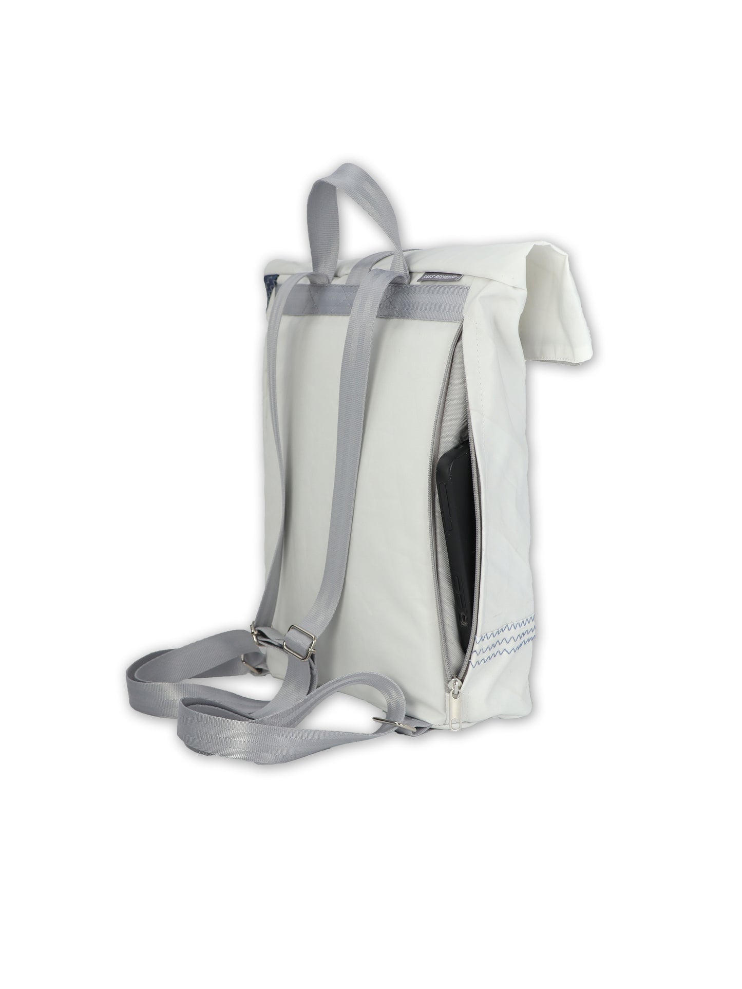 Rolltop Rucksack S 360 Grad "Möwe" / Segeltuch weiß / Motiv Stencil