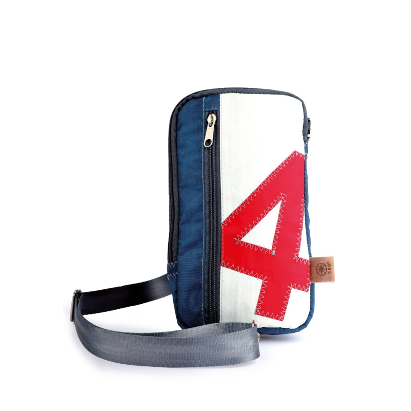 Gürteltasche 360 Grad "Nautik" / Segeltuch weiß blau / Motiv Zufallszahl rot