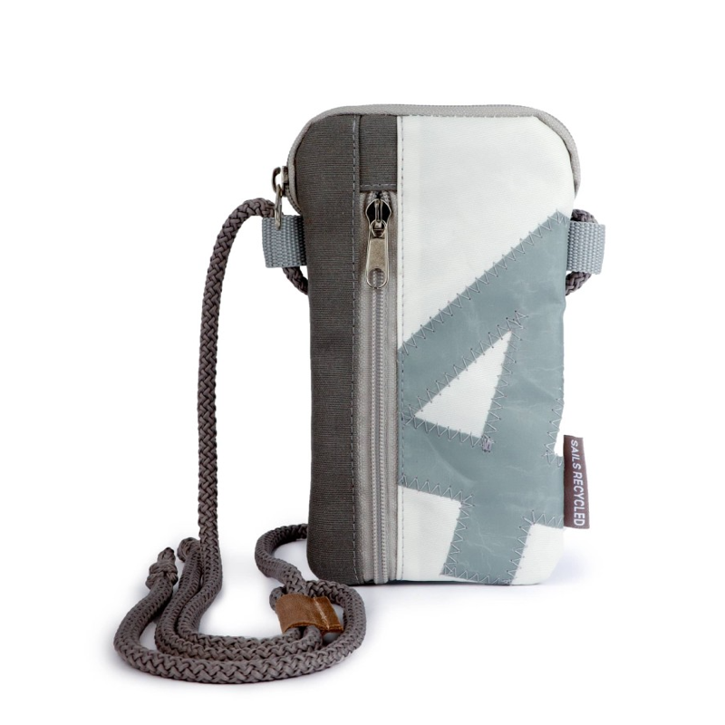 Handytasche 360 Grad "Nautik Lütt" / Segeltuch weiß grau / Motiv Zufallszahl grau